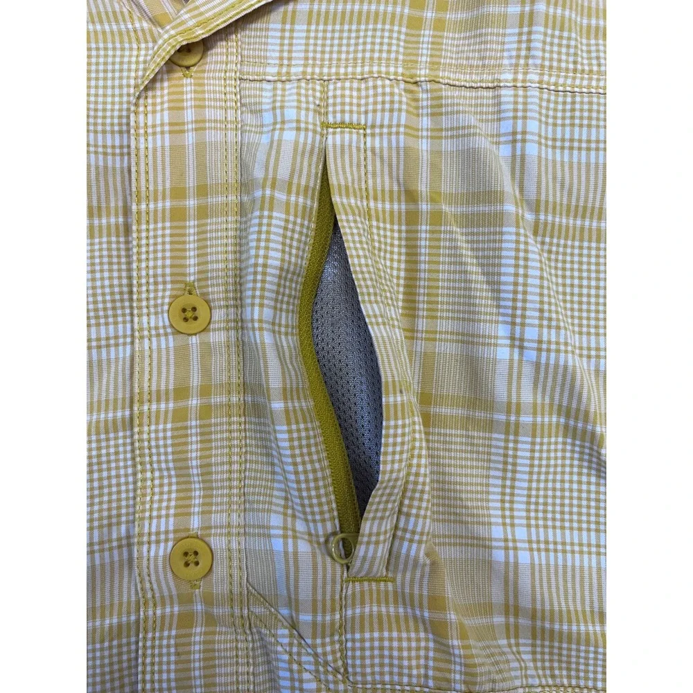 The North Face Mens Yellow Plaid Short Sleeve Hiking Button Up Shirt Size Medium